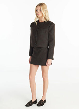 Ted Baker Normal Bel Koyu Kahve Kadın Jakarlı Mini Etek TBWRSK1030
