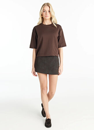 Ted Baker Bisiklet Yaka Baskılı Koyu Kahve Kadın T-Shirt TBWRTS1017