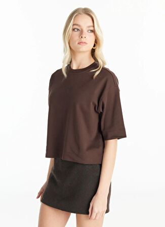 Ted Baker Bisiklet Yaka Baskılı Koyu Kahve Kadın T-Shirt TBWRTS1017