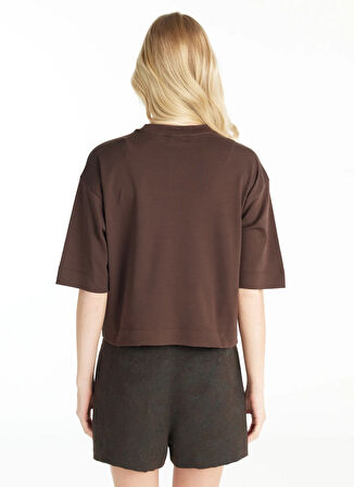 Ted Baker Bisiklet Yaka Baskılı Koyu Kahve Kadın T-Shirt TBWRTS1017