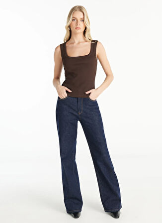 Ted Baker Kare Yaka Düz Koyu Kahve Kadın Atlet TBWRTS1086