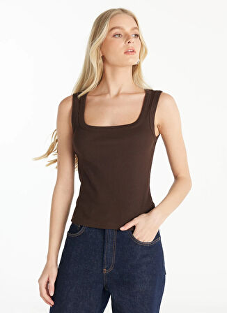 Ted Baker Kare Yaka Düz Koyu Kahve Kadın Atlet TBWRTS1086