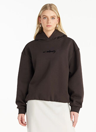 Ted Baker Kapüşon Yaka Düz Koyu Kahve Kadın Sweatshırt TBWRTS1040