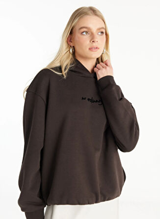 Ted Baker Kapüşon Yaka Düz Koyu Kahve Kadın Sweatshırt TBWRTS1040