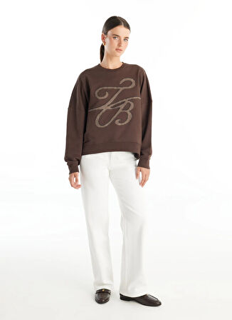 Ted Baker Balıkçı Yaka Nakışlı Koyu Kahve Kadın Sweatshırt TBWRTS1083