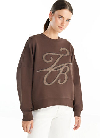 Ted Baker Balıkçı Yaka Nakışlı Koyu Kahve Kadın Sweatshırt TBWRTS1083