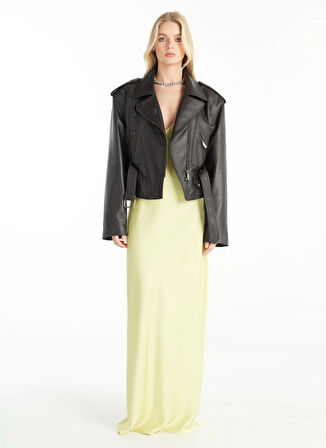 Ted Baker V Yaka Düz Sarı Uzun Kadın Elbise TBWRDR1018