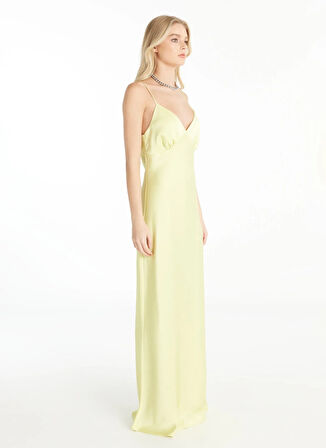 Ted Baker V Yaka Düz Sarı Uzun Kadın Elbise TBWRDR1018