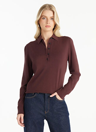 Ted Baker Polo Yaka Standart Düz Bordo Kazak Kadın TBWRKW1012
