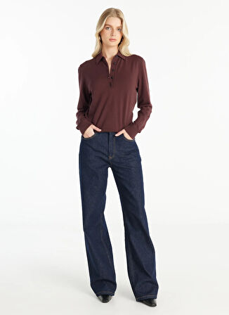 Ted Baker Polo Yaka Standart Düz Bordo Kazak Kadın TBWRKW1012