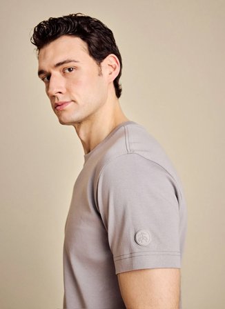 Brooks Brothers Bisiklet Yaka Gri Erkek T-Shirt BBSS26MTS002