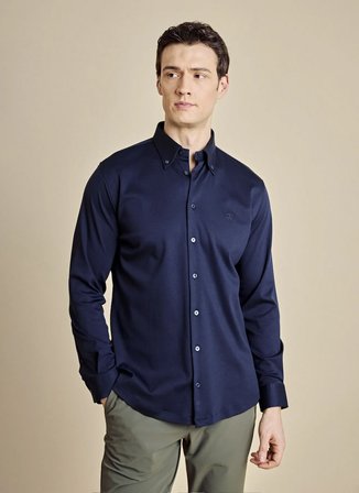 Brooks Brothers Lacivert Erkek Düğmeli Slim Fit Logo Baskılı Gömlek BBSS26MKN001