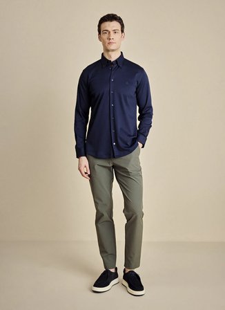 Brooks Brothers Lacivert Erkek Düğmeli Slim Fit Logo Baskılı Gömlek BBSS26MKN001