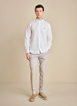 Brooks Brothers Regular Fit Düğmeli Yaka Beyaz Erkek Gömlek BBSS26MSH010