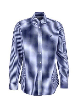 Brooks Brothers Lacivert - Beyaz Erkek Düğmeli Regular Fit Pötikare Gömlek BBSS26MSH008