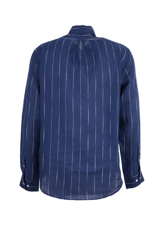 Brooks Brothers Lacivert Erkek Düğmeli Regular Fit Çizgili %100 Keten Gömlek BBSS26MSH015