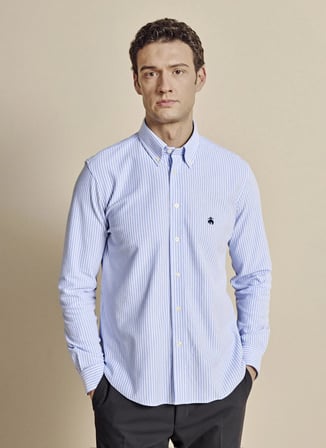 Brooks Brothers Mavi Erkek Regular Fit Çizgili %100 Pamuk Gömlek BBSS26MKN003