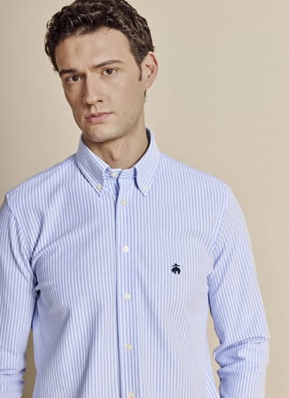 Brooks Brothers Mavi Erkek Regular Fit Çizgili %100 Pamuk Gömlek BBSS26MKN003