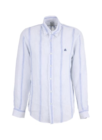 Brooks Brothers Mavi  Erkek Düğmeli Regular Fit Çizgili Gömlek BBSS26MSH017