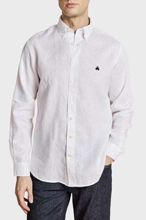 Brooks Brothers Düğmeli Yaka Regular Fit %100 Keten Uzun Kollu Gömlek Erkek GÖMLEK BBSS26MSH022100 BEYAZ