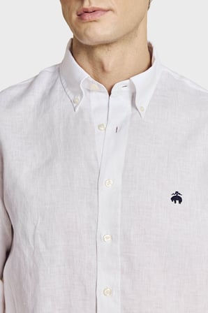 Brooks Brothers Düğmeli Yaka Regular Fit %100 Keten Uzun Kollu Gömlek Erkek GÖMLEK BBSS26MSH022100 BEYAZ