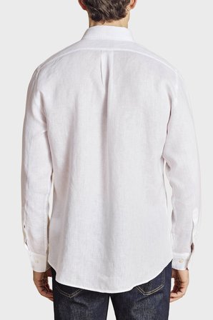 Brooks Brothers Düğmeli Yaka Regular Fit %100 Keten Uzun Kollu Gömlek Erkek GÖMLEK BBSS26MSH022100 BEYAZ