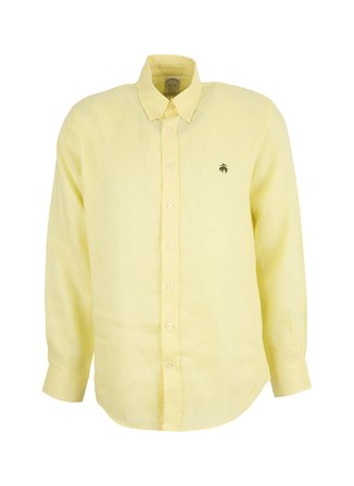 Brooks Brothers Sarı Erkek Düğmeli Regular Fit Logo Baskılı %100 Keten Gömlek BBSS26MSH022