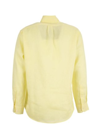 Brooks Brothers Sarı Erkek Düğmeli Regular Fit Logo Baskılı %100 Keten Gömlek BBSS26MSH022
