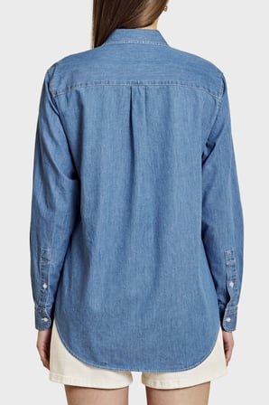 Brooks Brothers %100 Pamuk Logo Nakışlı Denim Görünümlü Gömlek Bayan GÖMLEK BBSS26FDS001115 MAVİ