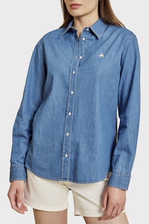 Brooks Brothers %100 Pamuk Logo Nakışlı Denim Görünümlü Gömlek Bayan GÖMLEK BBSS26FDS001115 MAVİ