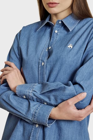 Brooks Brothers %100 Pamuk Logo Nakışlı Denim Görünümlü Gömlek Bayan GÖMLEK BBSS26FDS001115 MAVİ