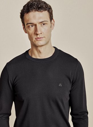 Brooks Brothers Siyah Erkek Bisiklet Standart Logo Baskılı Kazak BBSS26MKL012