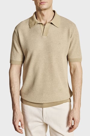 Brooks Brothers Keten Karışımlı Kısa Kollu Polo Yaka Kazak Erkek POLO YAKA KAZAK BBSS26MKL006146 CAMEL