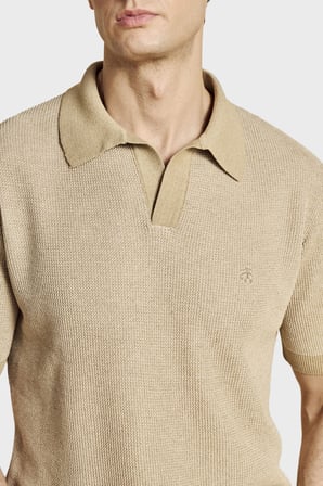 Brooks Brothers Keten Karışımlı Kısa Kollu Polo Yaka Kazak Erkek POLO YAKA KAZAK BBSS26MKL006146 CAMEL