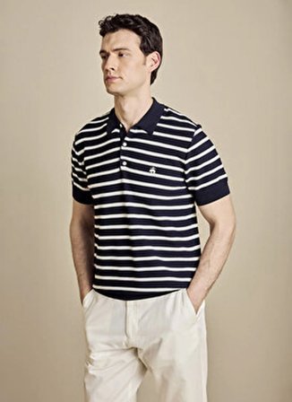 Brooks Brothers Kırık Beyaz - Lacivert Erkek Çizgili Kazak BBSS26MKL004