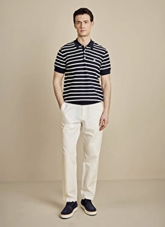 Brooks Brothers Kırık Beyaz - Lacivert Erkek Çizgili Kazak BBSS26MKL004
