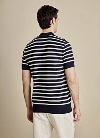 Brooks Brothers Kırık Beyaz - Lacivert Erkek Çizgili Kazak BBSS26MKL004