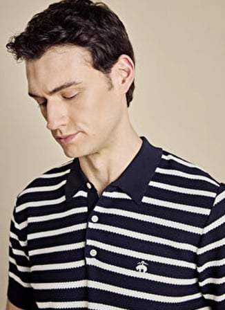 Brooks Brothers Kırık Beyaz - Lacivert Erkek Çizgili Kazak BBSS26MKL004