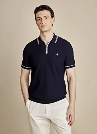 Brooks Brothers Kırık Beyaz - Lacivert Erkek Nakışlı Kazak BBSS26MKL007