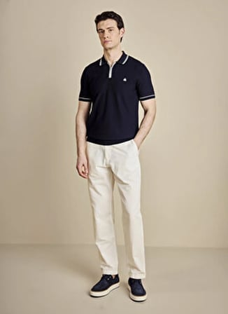 Brooks Brothers Kırık Beyaz - Lacivert Erkek Nakışlı Kazak BBSS26MKL007