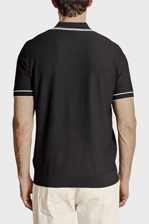 Brooks Brothers Yarım Fermuarlı Petek Örgü Rayon Kısa Kol Polo Yaka Kazak Erkek POLO YAKA KAZAK BBSS26MKL007386 Siyah-Kırık Beyaz