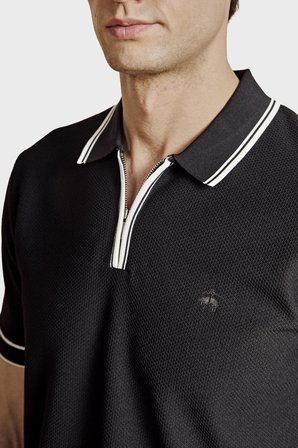 Brooks Brothers Yarım Fermuarlı Petek Örgü Rayon Kısa Kol Polo Yaka Kazak Erkek POLO YAKA KAZAK BBSS26MKL007386 Siyah-Kırık Beyaz