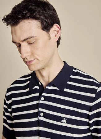 Brooks Brothers Lacivert - Beyaz Erkek Standart Triko Kazak BBSS26MKL004