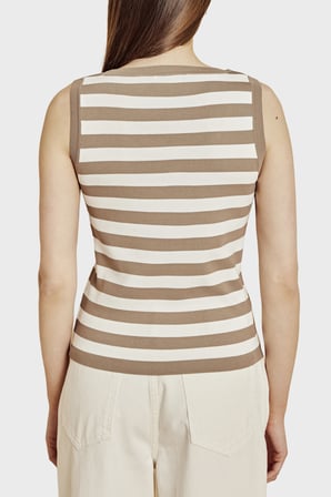 Brooks Brothers Çizgili Bisiklet Yaka Atlet Bayan ATLET BBSS26FKT010444 BEJ-KIRIK BEYAZ