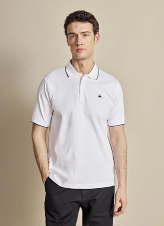 Brooks Brothers Beyaz Erkek Logo Baskılı T-Shirt BBSS26MTS019