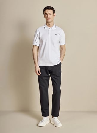 Brooks Brothers Beyaz Erkek Logo Baskılı T-Shirt BBSS26MTS019