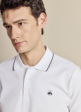 Brooks Brothers Beyaz Erkek Logo Baskılı T-Shirt BBSS26MTS019
