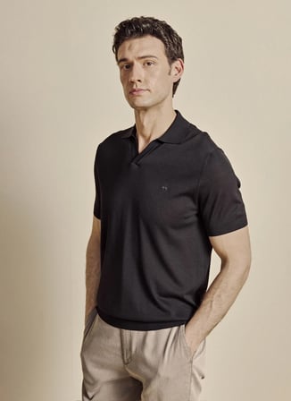 Brooks Brothers Siyah Erkek Standart Fit Logo Baskılı Kısa Kollu Triko T-Shirt BBSS26MKL020