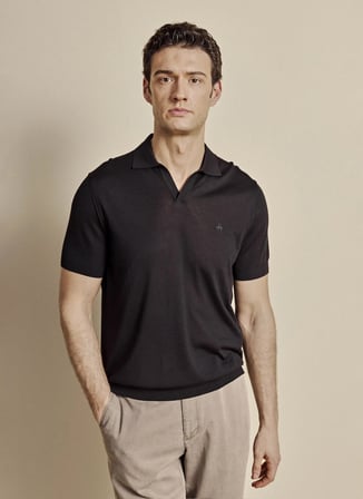 Brooks Brothers Siyah Erkek Standart Fit Logo Baskılı Kısa Kollu Triko T-Shirt BBSS26MKL020