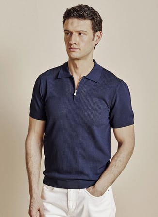 Brooks Brothers Lacivert Erkek Ajurlu Desen Polo Kazak BBSS26MKL018